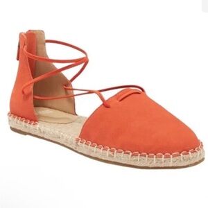 Eileen Fisher Orange D’Orsay Lee Tangelo Suede Leather Espadrilles Heel Zip SZ 8